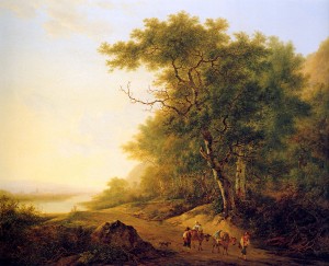 Mountainous landscape with travellers